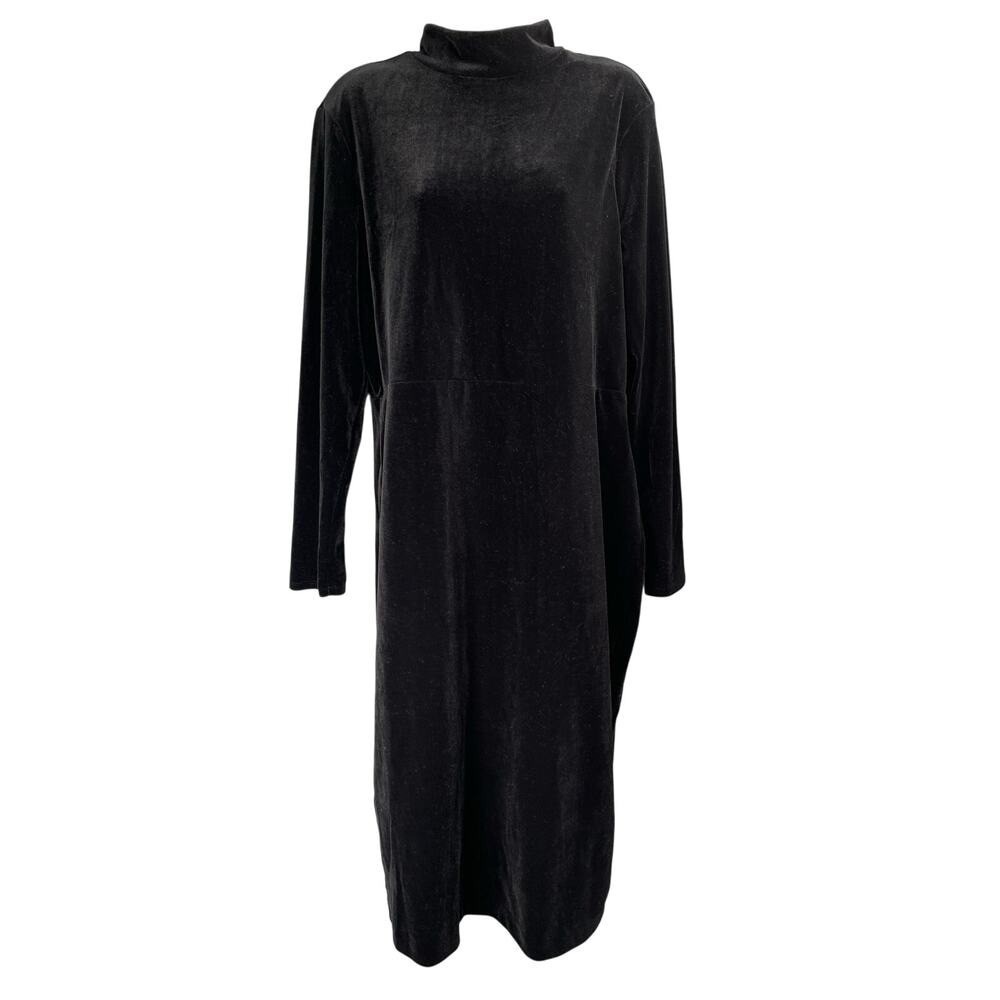 Express Dress Womens XL Black Velvet Velour Long Sleeve Mock Neck Maxi - Picture 1 of 9